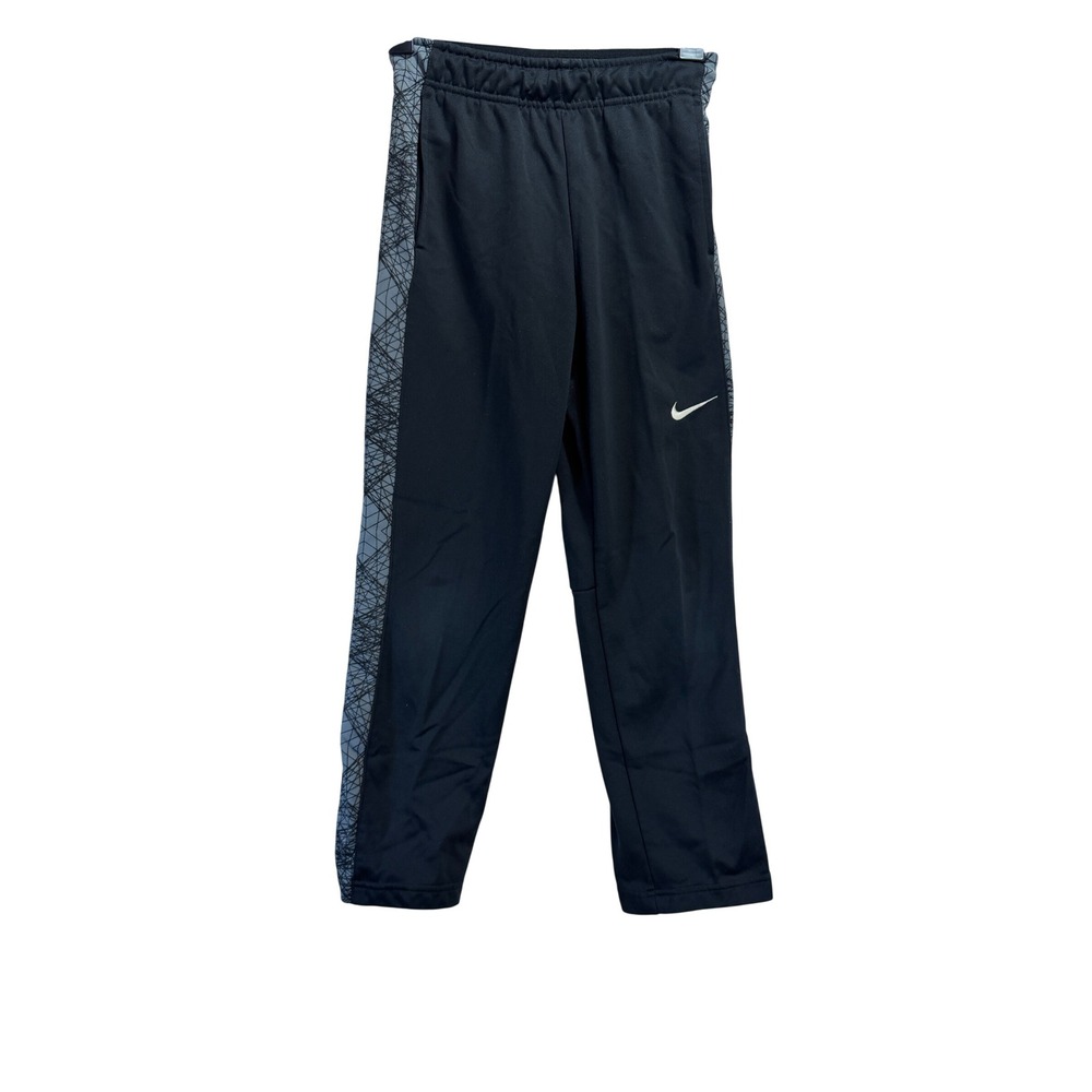 Nike Kids Dri-FIT Black Athletic Pants Grey Geometric Stripe Size Medium